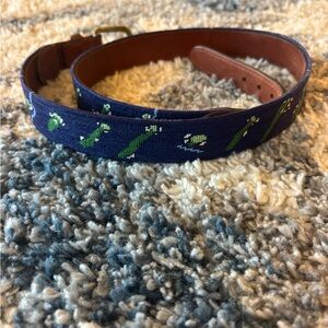 Navy and Brown Men's Belt with Green Accents